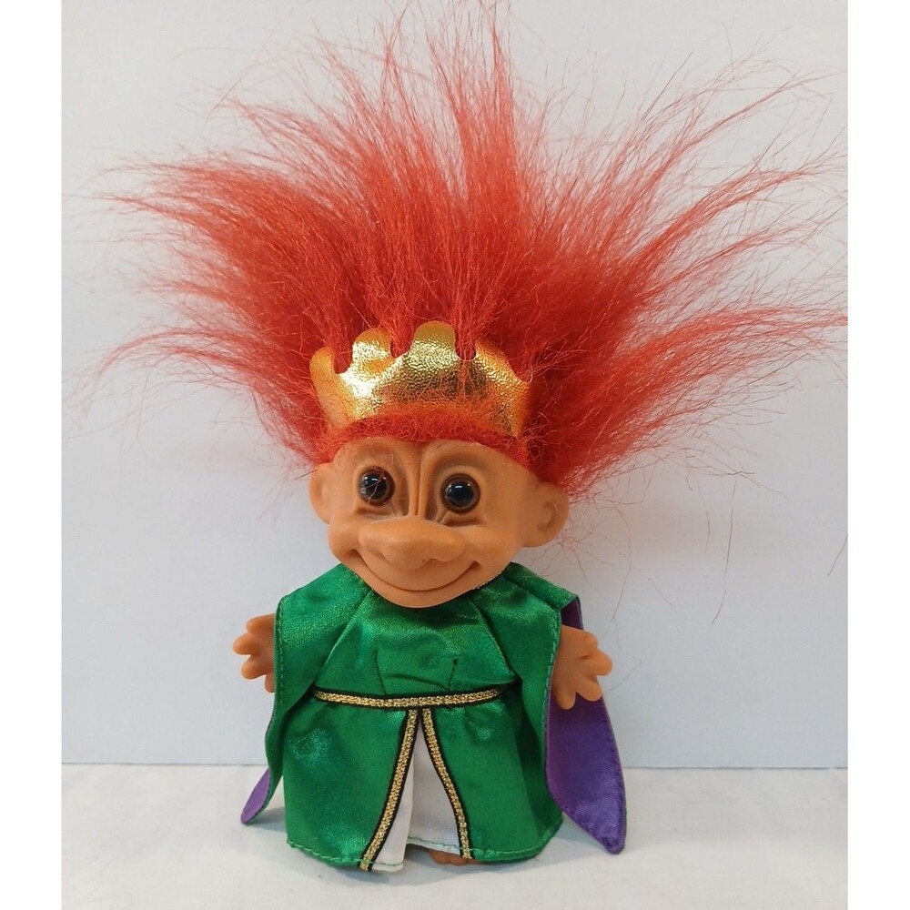 Queen Troll Doll Russ Berrie Crown Red Hair Royal Green Purple Dress